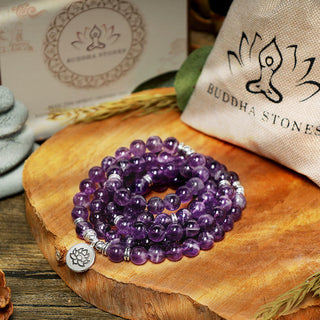 Buddha Gift Natural Amethyst Purification Mala Bracelet