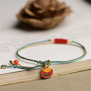 Buddha Gift Handmade Cinnabar As One Wishes Blessing Braid Double Layer Bracelet