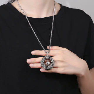 Buddha Gift Double Dragon Playing Bead Copper Protection Necklace Pendant