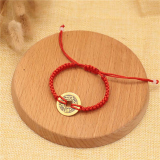 Buddha Gift Copper Coin Fortune Red String Weave Bracelet