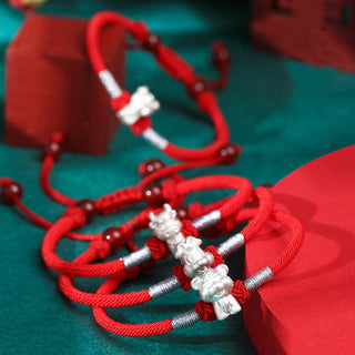 Buddha Gift 999 Sterling Silver Chinese Zodiac Luck Strength Red String Bracelet