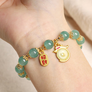 Buddha Gift Year of the Dragon Red Agate Green Aventurine Peace Buckle Fu Character Lucky Fortune Bracelet