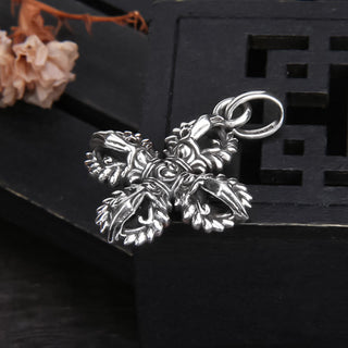 Buddha Gift 925 Sterling Silver Double Dorje Vajra Spiritual Strength Necklace Pendant