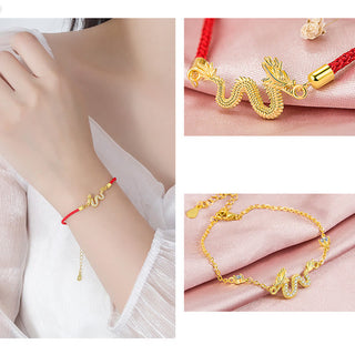 Buddha Gift 925 Sterling Silver Year Of The Dragon Auspicious Golden Dragon Luck Red Rope Chain Bracelet
