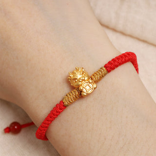 Buddha Gift 999 Sterling Silver Year of the Dragon Copper Coin Fortune Dragon Fu Character Luck Handcrafted Red String Braided Bracelet