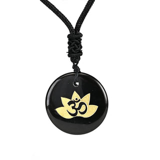 Buddha Gift OM Lotus Symbol Various Crystal Amethyst Tiger Eye Healing Necklace Pendant