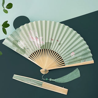 Buddha Gift Lotus Flowers Leaf Koi Fish Handheld Paper Bamboo Folding Fan