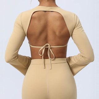 Buddha Gift Long Sleeve Backless Strap Top Bra Flare Pants Fitness Yoga Outfit