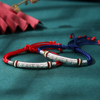 Buddha Gift 999 Sterling Silver Om Mani Padme Hum Protection Strength String Bracelet