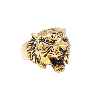 Buddha Gift Men's Animal Tiger Head Titanium Steel Balance Calm Punk Rock Biker Ring