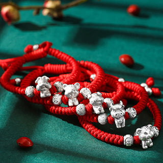 Buddha Gift 999 Sterling Silver Chinese Zodiac Red Rope Luck Handcrafted Kids Bracelet