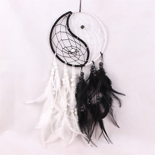 Buddha Gift Yin Yang  Dream Catcher Circular Net with Feathers Balance Decoration