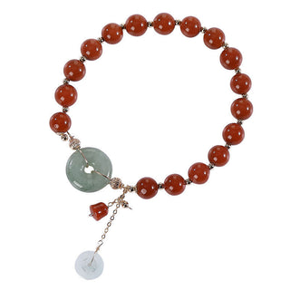 Buddha Gift 14k Gold Filled Jade Red Agate Peace Buckle Copper Coin Gourd Confidence Bracelet