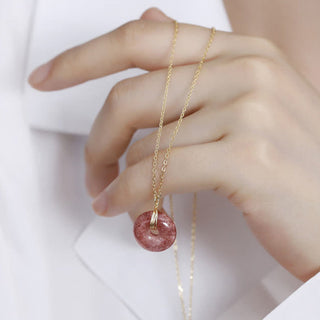 Buddha Gift 925 Sterling Silver Strawberry Quartz Healing Positive Necklace