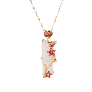 Buddha Gift White Jade Bamboo Lotus Flowers Luck Protection Necklace Pendant