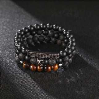 Buddha Gift 3Pcs Frosted Stone Lava Rock Tiger Eye Activate Bracelet