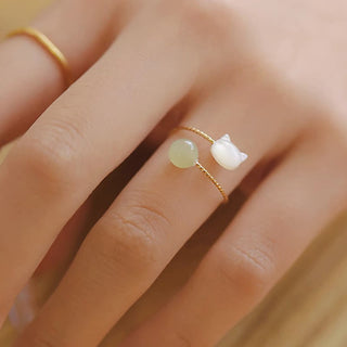 Buddha Gift Tridacna Stone Cat Head Jade Bead Blessing Ring