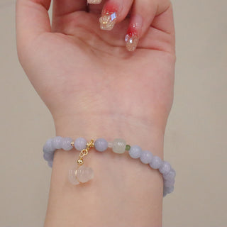 Buddha Gift Natural Aquamarine Chalcedony Serenity Rabbit Gourd Cat Charm Bracelet