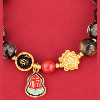 Buddha Gift Tibet Om Mani Padme Hum Fu Character Gourd Charm Lotus Liuli Glass Bead Luck Bracelet