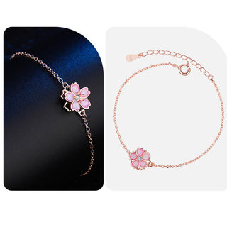 Buddha Gift 925 Sterling Silver Cherry Blossom Blessing Chain Bracelet Rotatable Ring