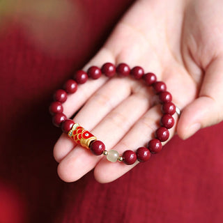 Buddha Gift Natural Cinnabar Lucky Koi Fish Hetian Jade Bead Blessing Bracelet