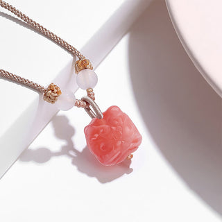 Buddha Gift Natural Silver Sheen Obsidian Red Agate Dancing Lion Protection Necklace Pendant