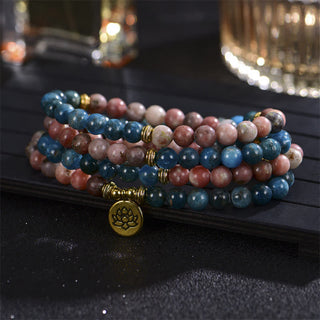 Buddha Gift Lazurite Picasso Jasper Amazonite Rhodonite Apatite Positive Lotus Prayer Bead Bracelet