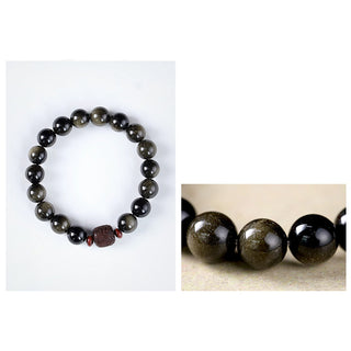 Buddha Gift Natural Gold Sheen Obsidian Rainbow Obsidian Om Mani Padme Hum Fu Character Healing Bracelet