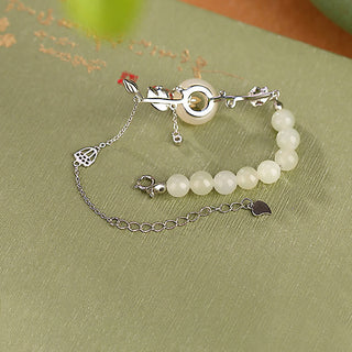 Buddha Gift 925 Sterling Silver Hetian Jade Peace Buckle Lotus Luck Chain Bracelet