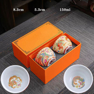 Buddha Gift 2Pcs Dragon Phoenix Ceramic Teacup Kung Fu Tea Cups