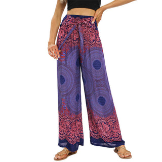 Buddha Gift Bohemian Compass Flower Print Lace-up Wide Leg Pants Women's Yoga Pants