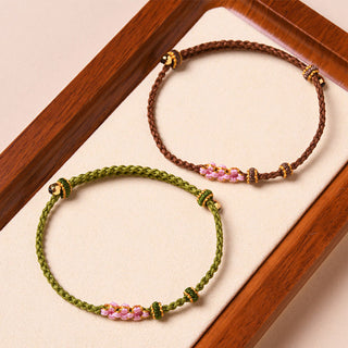 Buddha Gift Handmade Peach Blossom Protection Braided Rope Bracelet