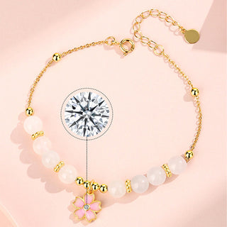 Buddha Gift 925 Sterling Silver Hetian White Jade Cherry Blossom Protection Bracelet