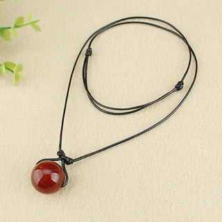 Buddha Gift Red Agate Bead Confidence Leather Rope Necklace Pendant