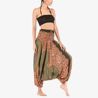 Buddha Gift Two Style Wear Round Geometric Pattern Loose Smocked Harem Trousers Jumpsuit High Waist Women's Yoga Pants