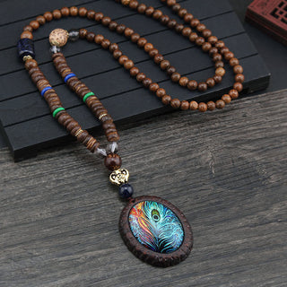 Buddha Gift Tibetan Wenge Wood Bodhi Seed Agate Elephant Protection Necklace Pendant