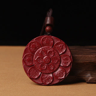 Buddha Gift Natural Cinnabar Lotus Om Mani Padme Hum Blessing Necklace String Pendant