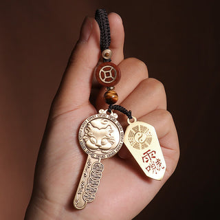 Buddha Gift PiXiu Wealth Copper Coin Yin Yang Bagua Handmade Key Chain