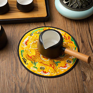 Buddha Gift Dragon Embroidery Cup Mat Pad Tea Cup Coaster Kung Fu Tea Mat
