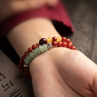 Buddha Gift Chinese Zodiac Natal Buddha Red Agate Small Leaf Red Sandalwood Cinnabar Amulet Blessing Double Wrap Bracelet