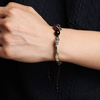 Buddha Gift 925 Sterling Silver Auspicious Dragon Success Handcrafted Braided Bracelet