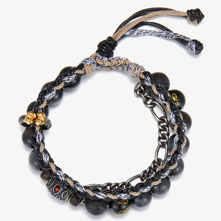 Buddha Gift 925 Sterling Silver Lava Rock Eagle's Eye Stone Lucky Beads Handmade Healing Bracelet