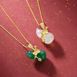 Buddha Gift Cyan Jade Gourd Lotus Leaf Abundance Pendant Necklace