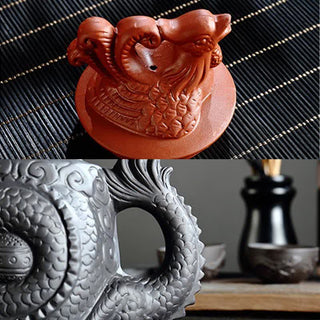 Buddha Gift Vintage Dragon Phoenix Ceramic Teapot