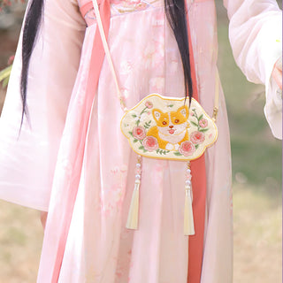 Buddha Gift Embroidery Lucky Panda Cat Shiba Inu Deer Rabbit Fox Flower Cute Animal Hanfu Bag Crossbody Bag Shoulder Bag