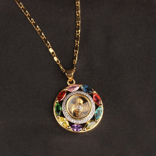 Buddha Gift Colorful Zircon Copper Wealth Luck Rotation Bracelet Necklace Pendant