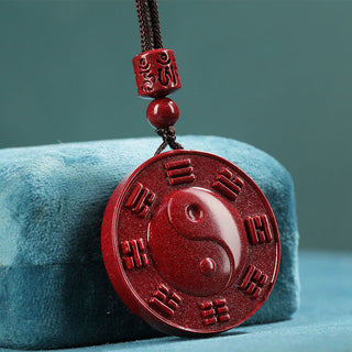 Buddha Gift Cinnabar Yin Yang Bagua Blessing Necklace Pendant