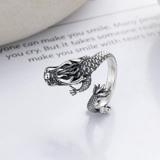 Buddha Gift Vintage 925 Sterling Silver Year Of The Dragon Design Luck Metal Ring