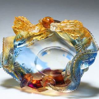 Buddha Gift Feng Shui Chinese Zodiac Dragon Handmade Liuli Crystal Art Piece Protection Home Office Decoration