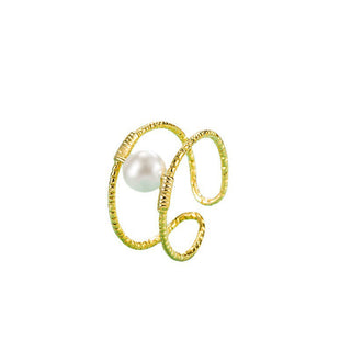 Buddha Gift Round Jade Pearl Bead Double Layer Copper Luck Adjustable Ring